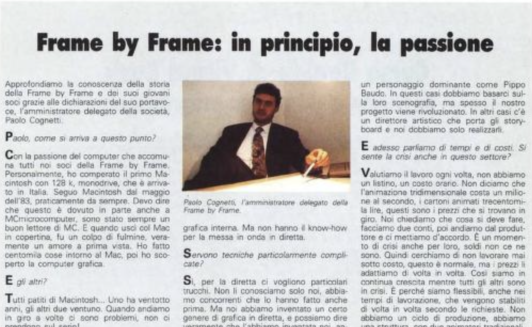 Articolo di rivista su Frame by Frame, intervista a Paolo Cognetti